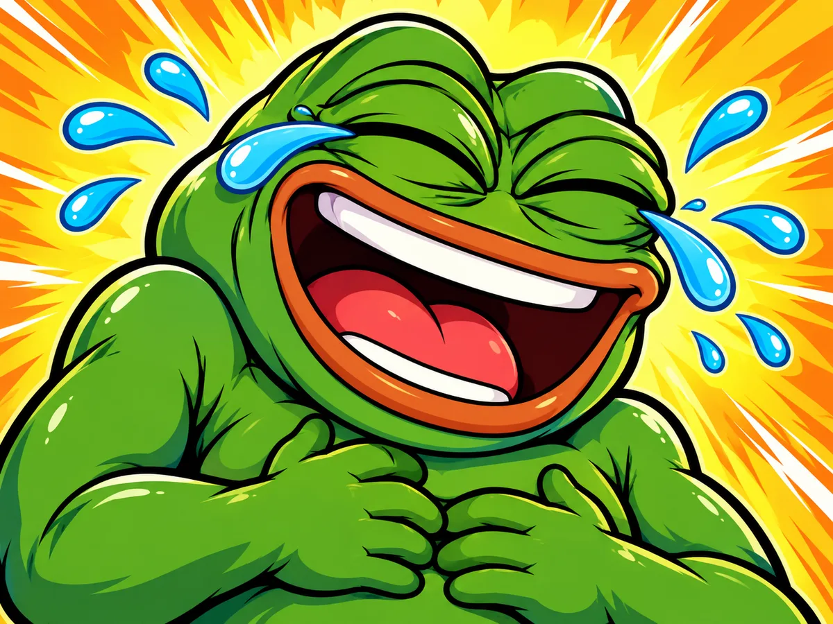 Zelený žabák se svíjí smíchy a pláče slzy smíchu