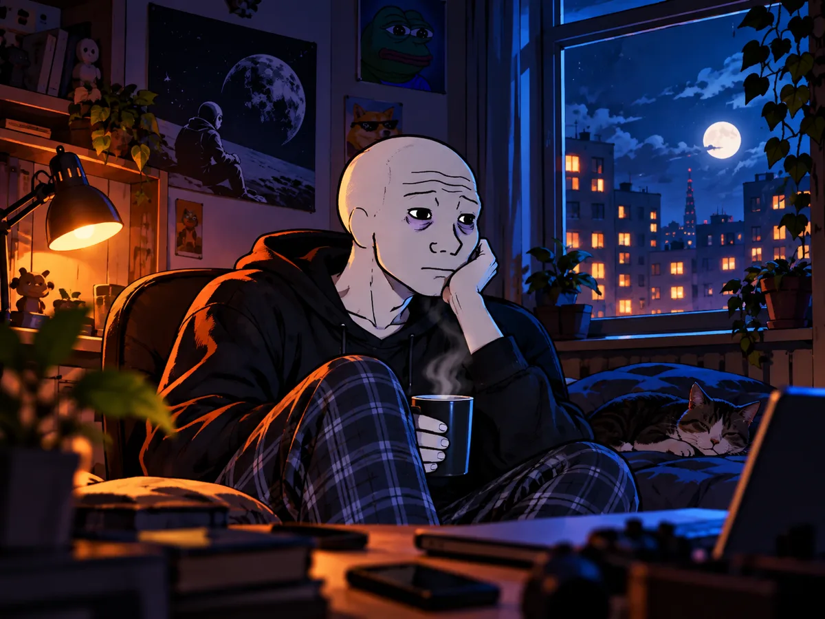 Jednoduše nakreslený plešatý Wojak se smutným výrazem